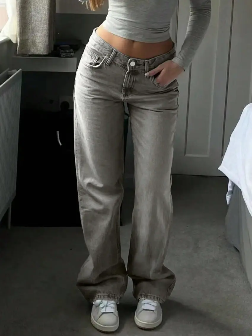 SZARE LUŹNE SPODNIE JEANS