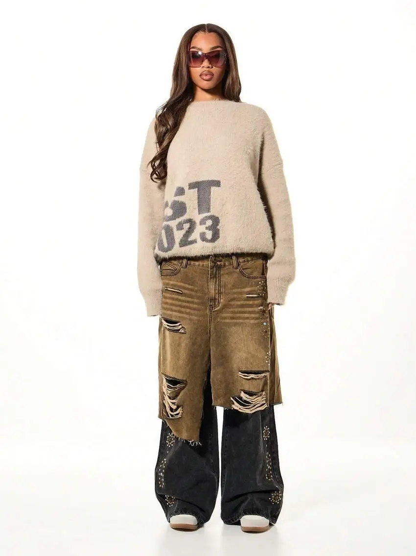 BEŻOWY DZIANINOWY SWETER