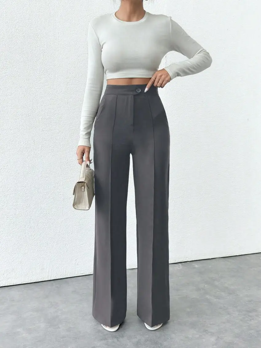 SZARE ELEGANCKIE SPODNIE