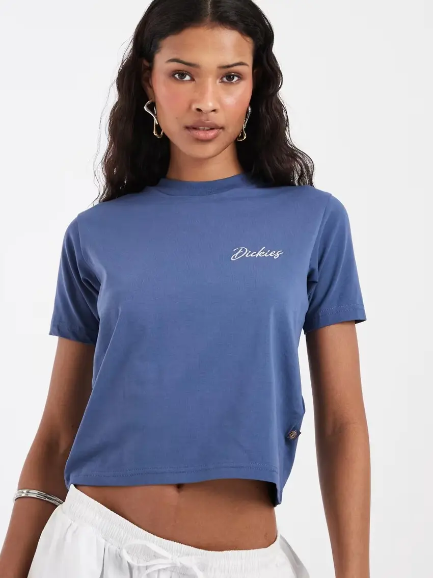 NIEBIESKI T-SHIRT Z KRÓTKIM RĘKAWEM LOGO