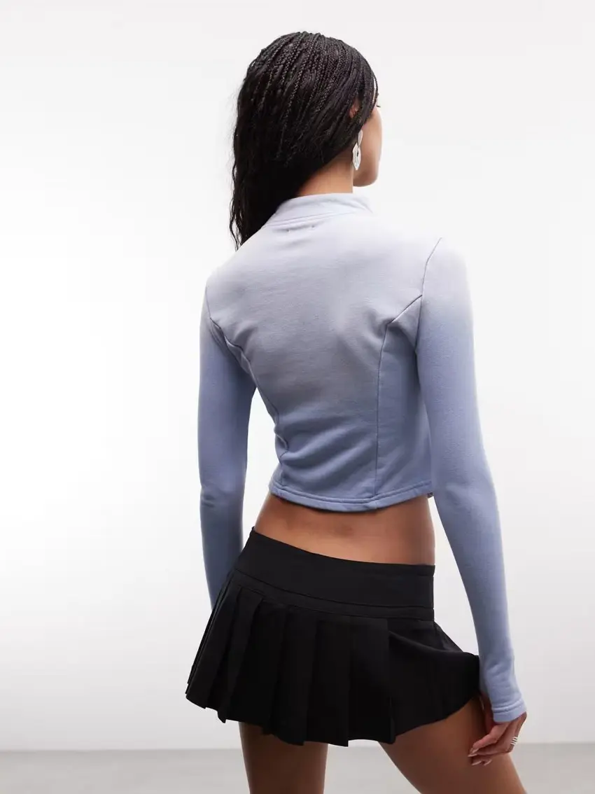 niebieska rozpinana krótka bluza washed nadruk