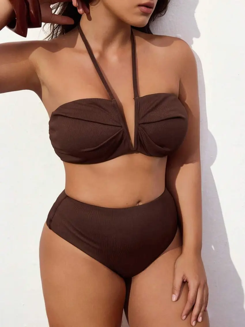 brązowy dół od bikini prążki