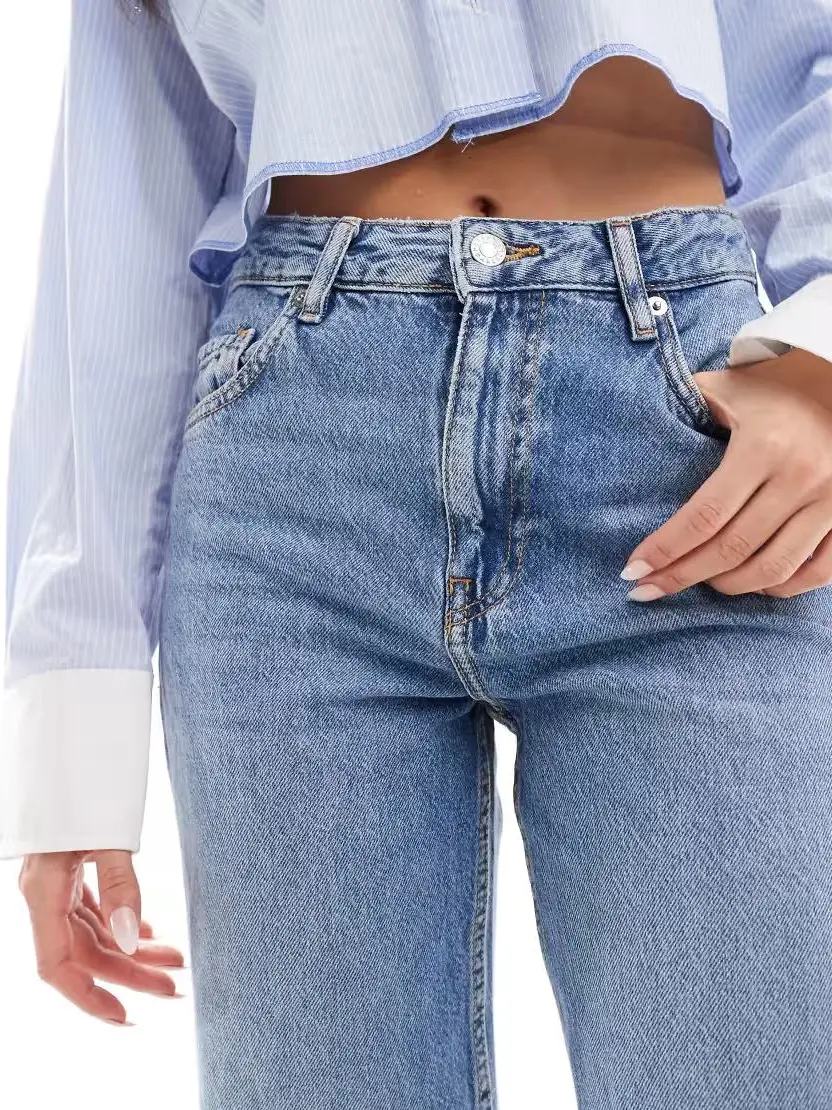 NIEBIESKIE SPODNIE JEANS PROSTA NOGAWKA