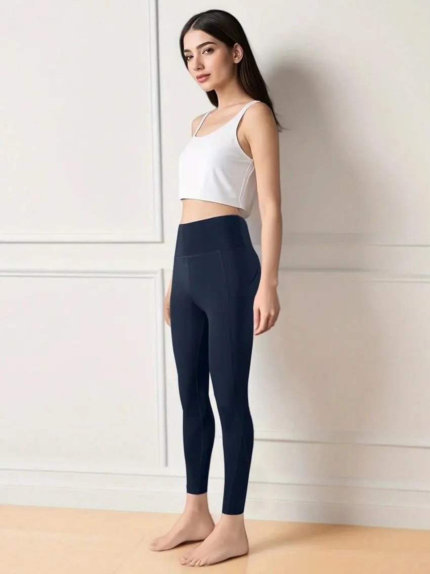 granatowe klasyczne legginsy