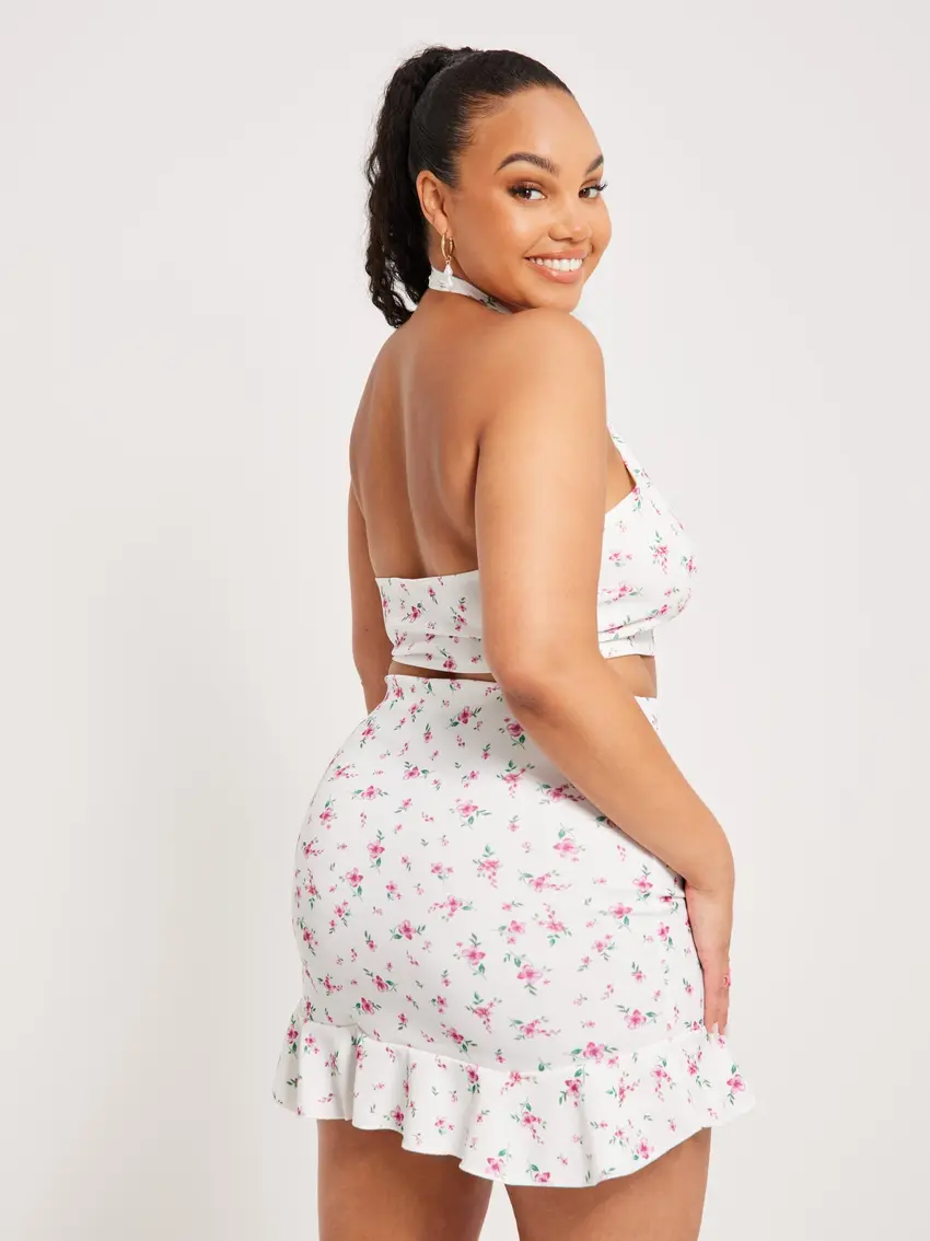 crop top odkryte plecy print kwiaty