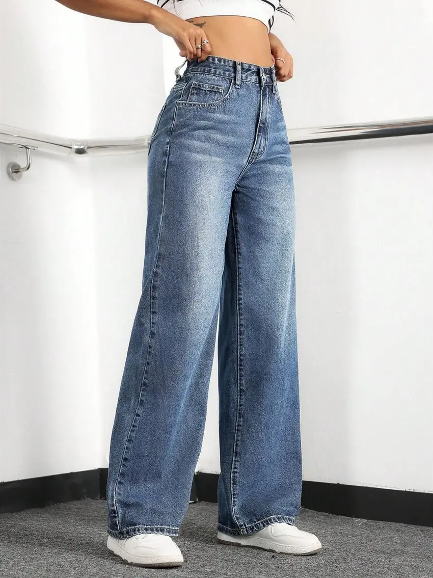 NIEBIESKIE SPODNIE JEANS WYSOKI STAN