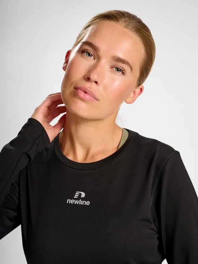 KOSZULKA SPORTOWA DŁUGI RĘKAW OKRĄGŁY DEKOLT LOGO