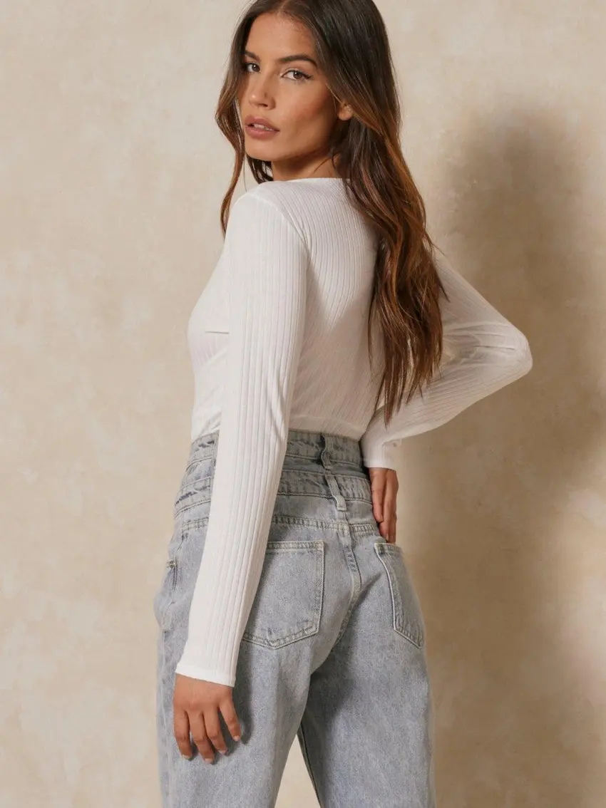 BIAŁE BODY PRĄŻKI długi rękaw basic