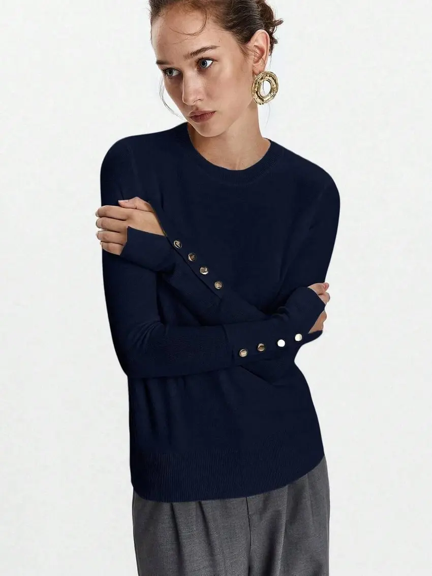GRANATOWY SWETER GUZIKI