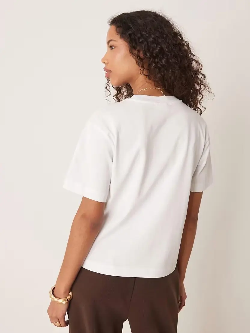 Bawełniany biały t-shirt okrągły dekolt