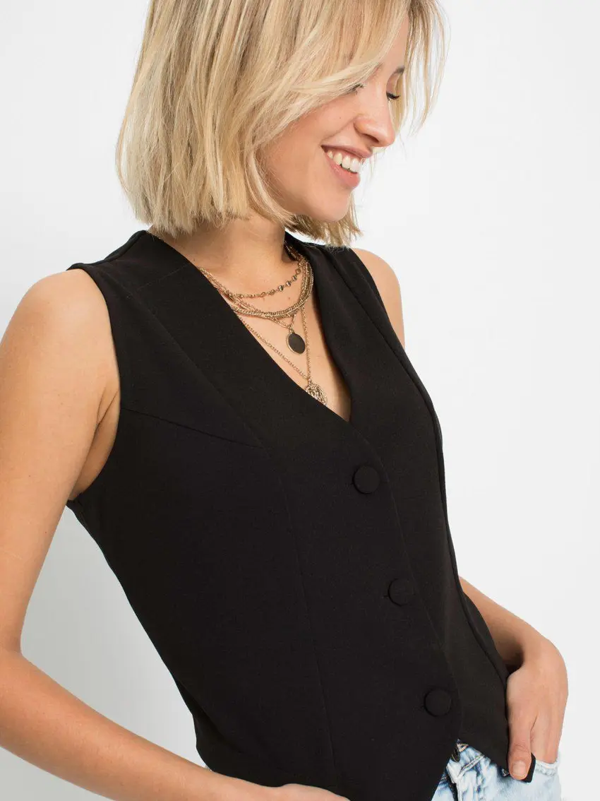 CZARNY TOP V-NECK GUZIKI