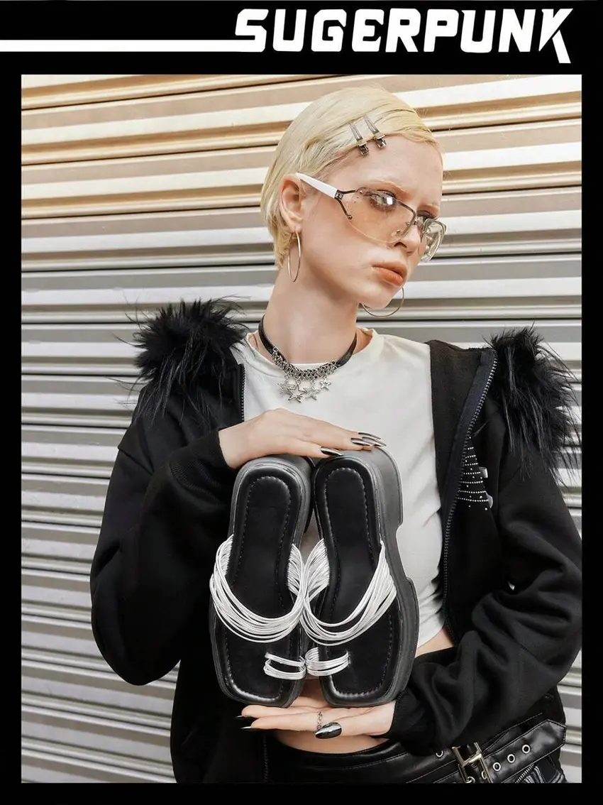 srebrne klapki casual