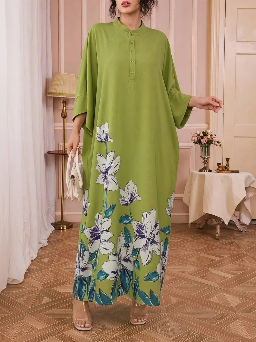 luźna sukienka abaja print kwiaty