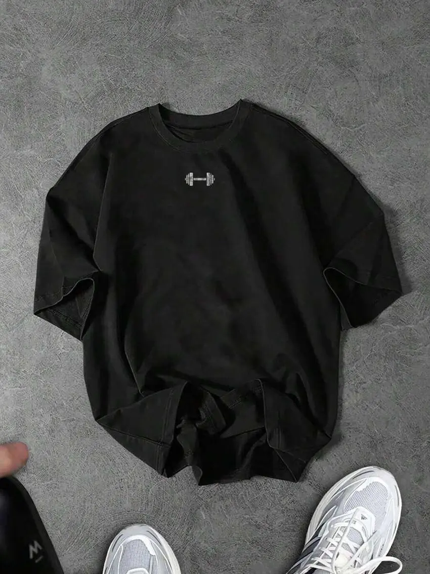 CZARNY T-SHIRT OKRĄGŁY DEKOLT