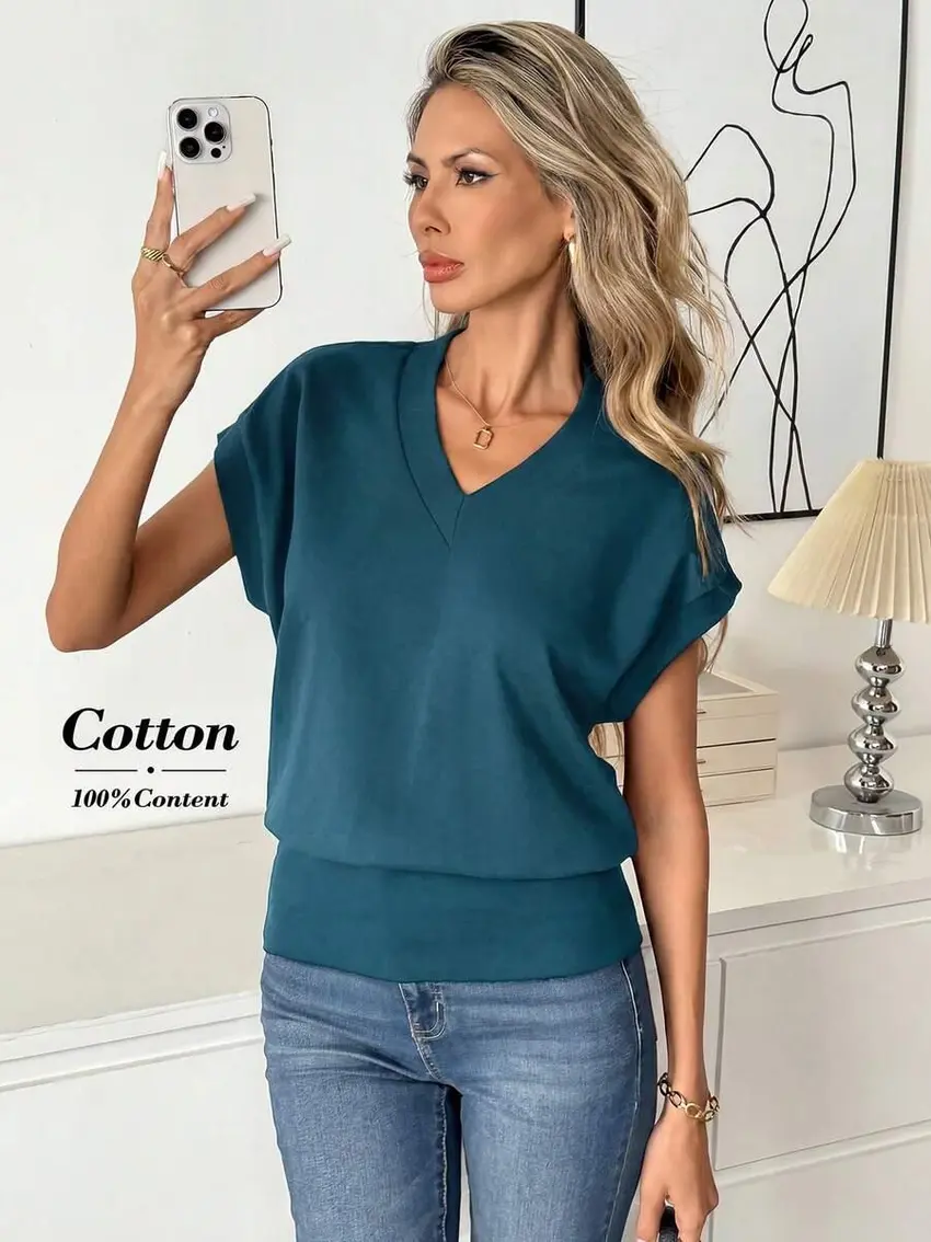NIEBIESKA BLUZKA V-NECK