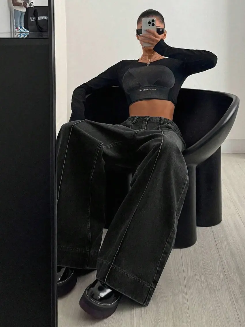 CZARNE SPODNIE JEANS