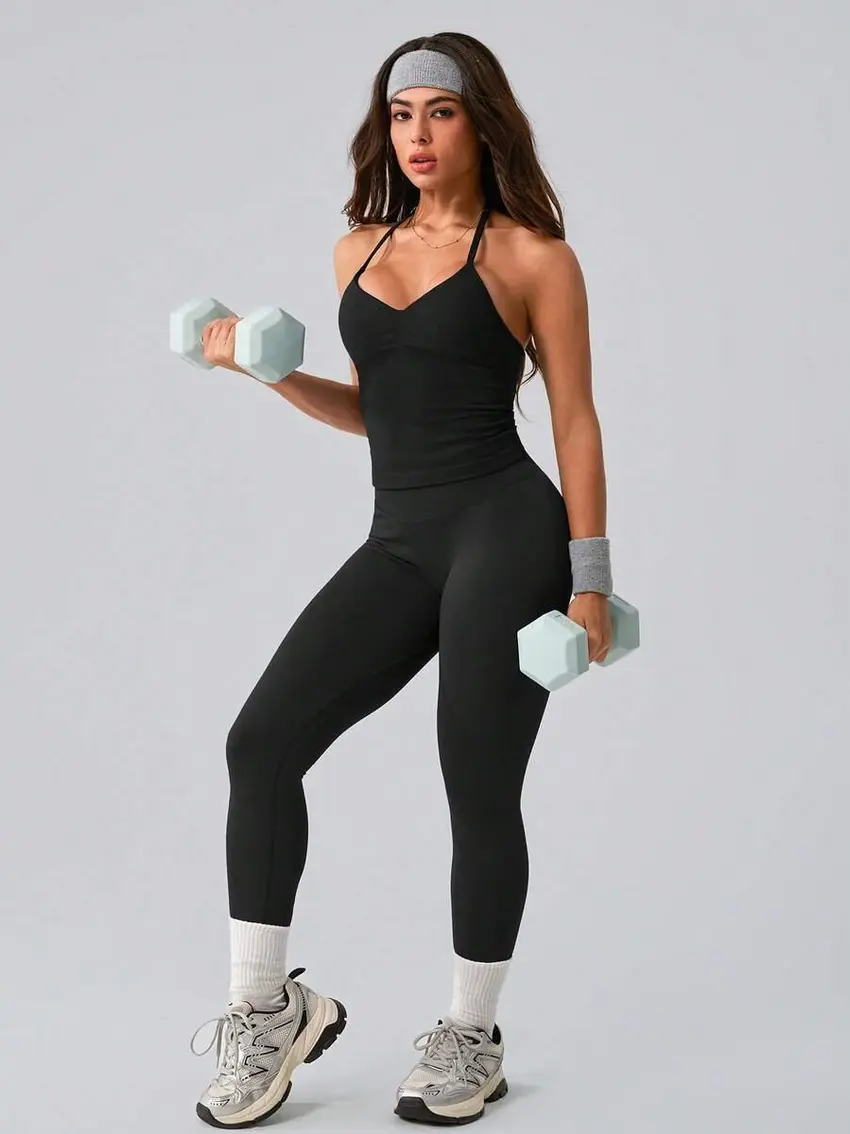 CZARNY TOP LEGGINSY KOMPLET