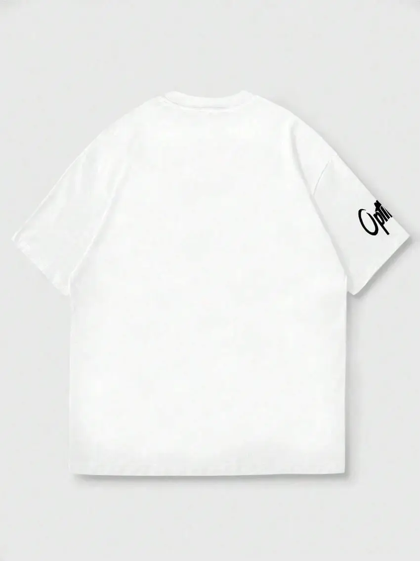 BIAŁY T-SHIRT OKRĄGŁY DEKOLT NADRUK