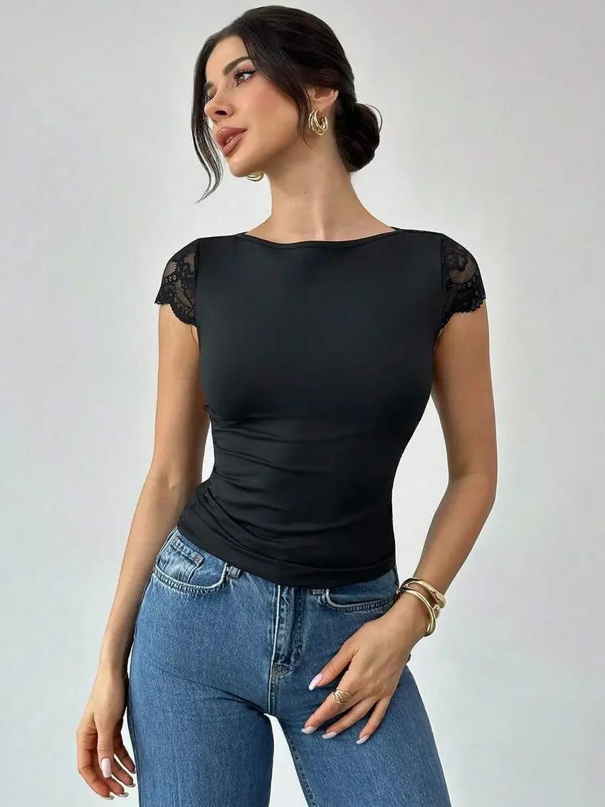 czarna bluzka koronka