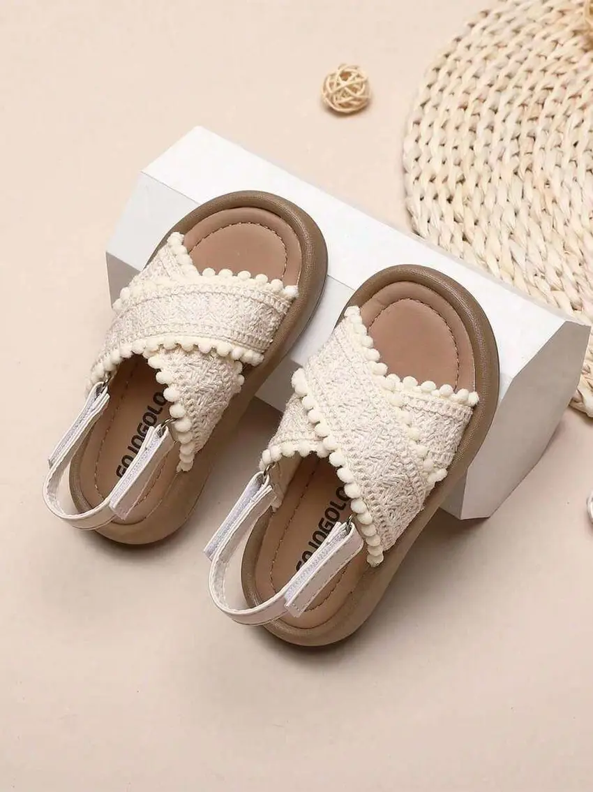 sandały na rzepy boho pompony ecru