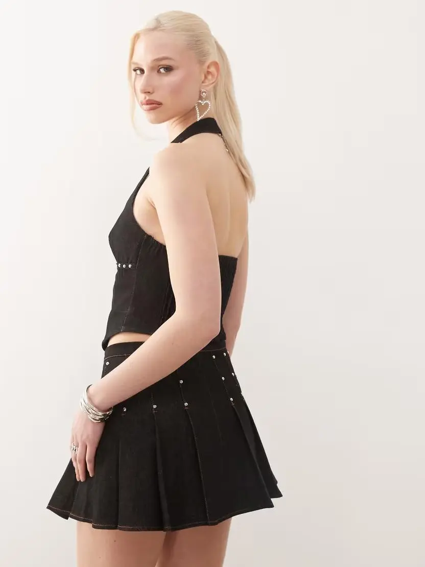 czarny jeansowy top