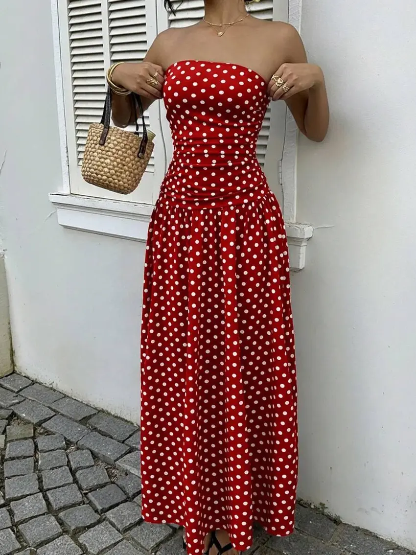 CZERWONA MAXI SUKIENKA GROSZKI