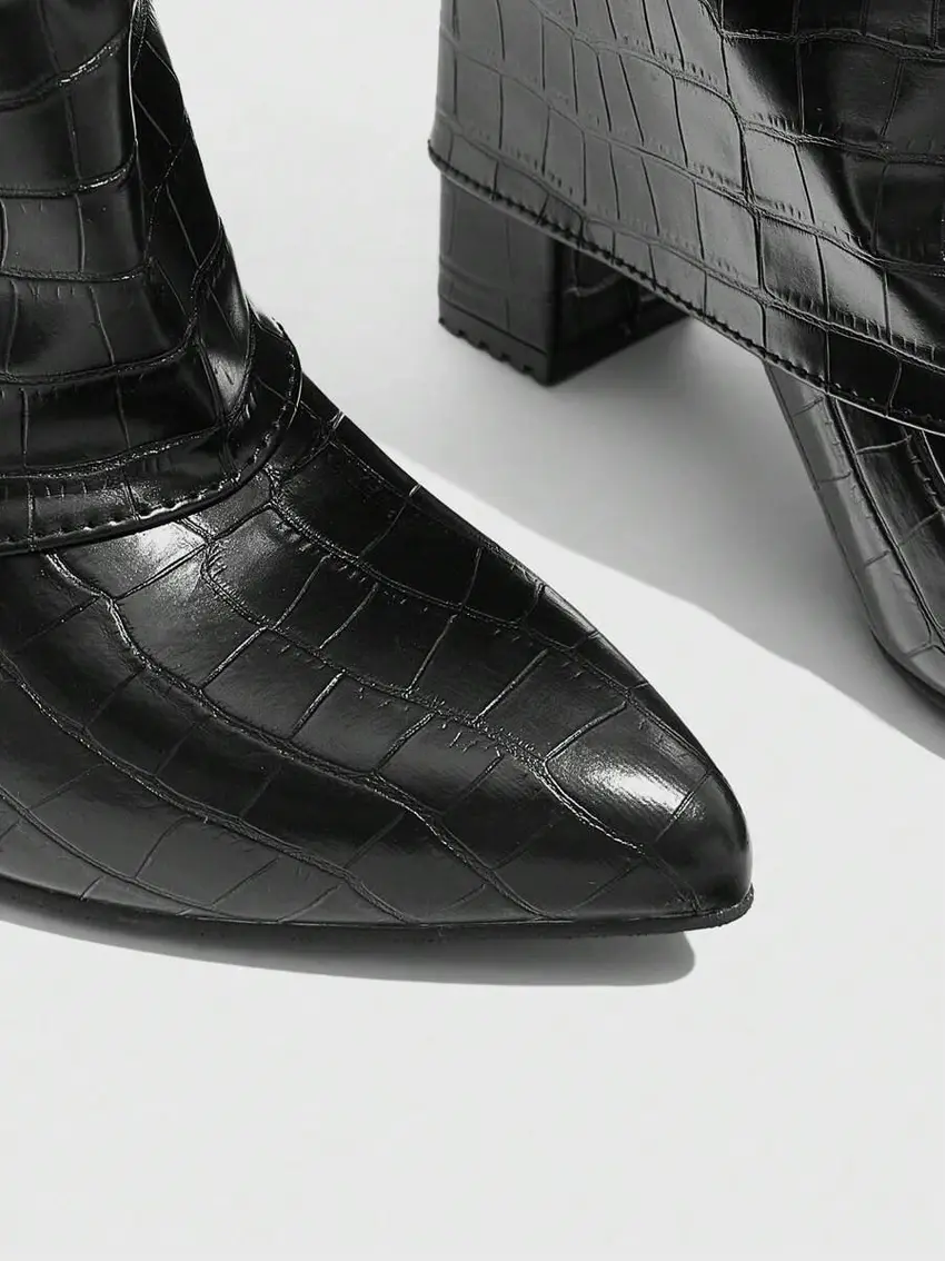 czarne kozaki croc obcas szpic
