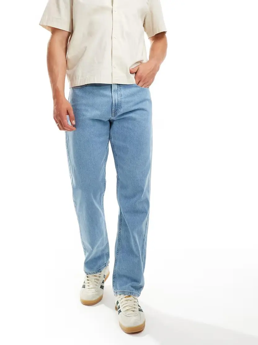 NIEBIESKIE SPODNIE JEANS SZEROKA NOGAWKA