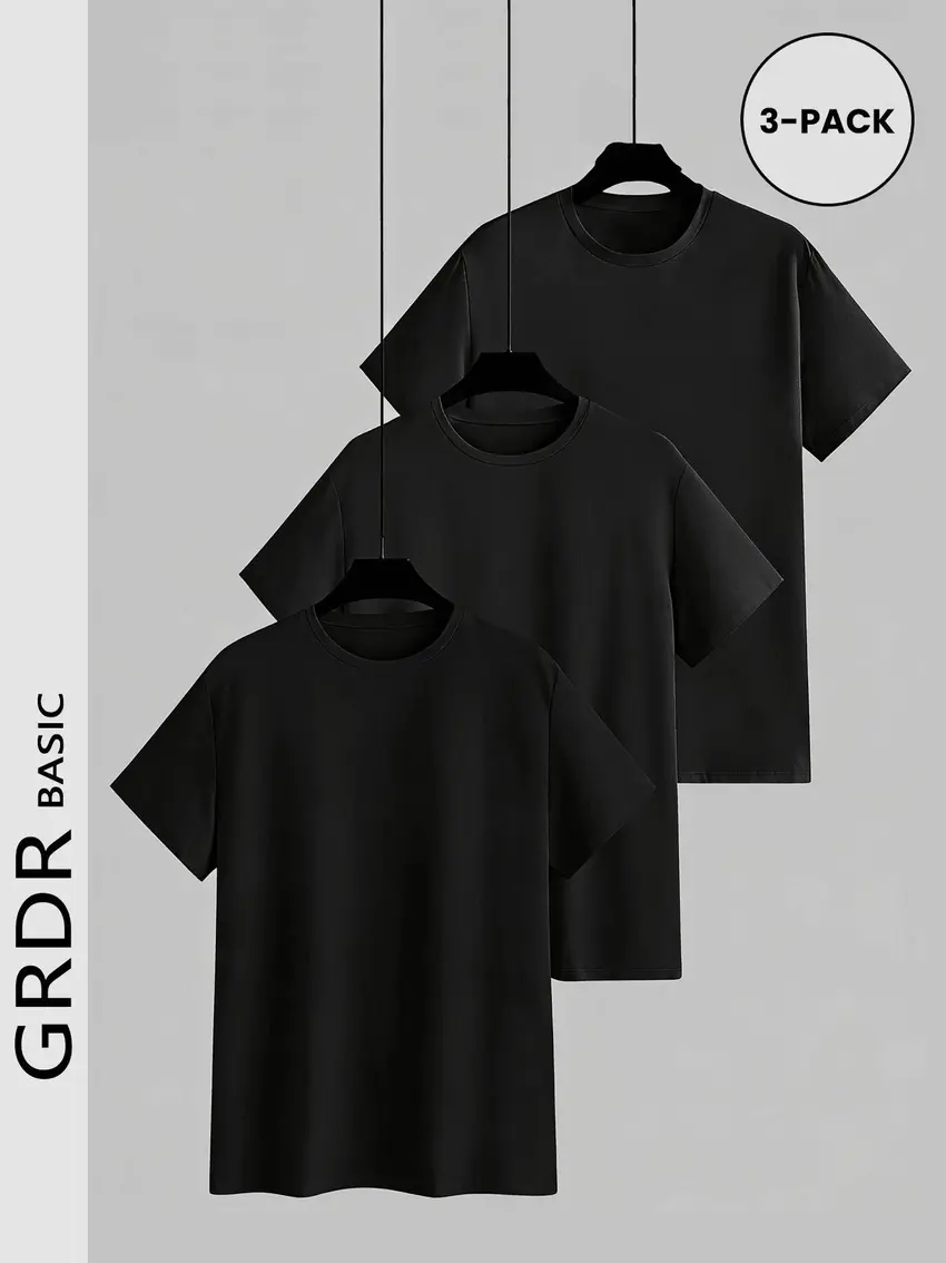 czarny t-shirt 3-pack