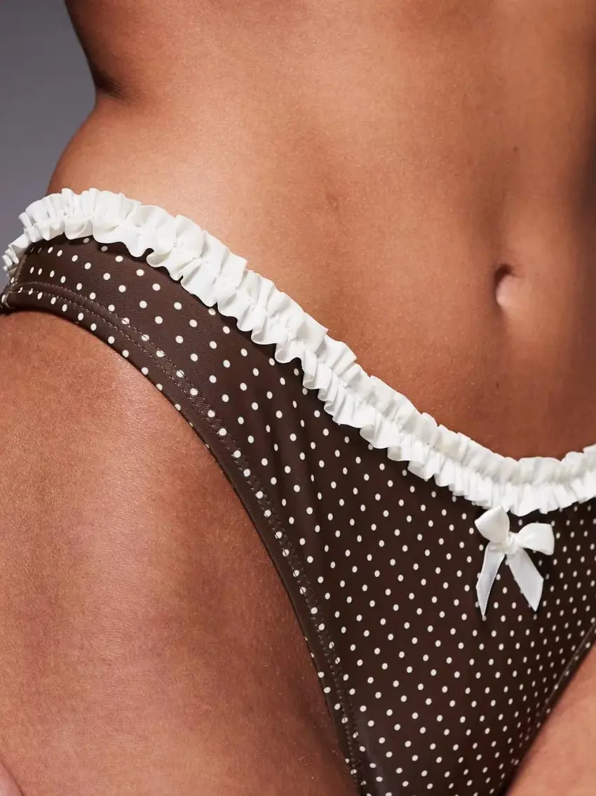 brązowy dół od bikini groszki kokarda