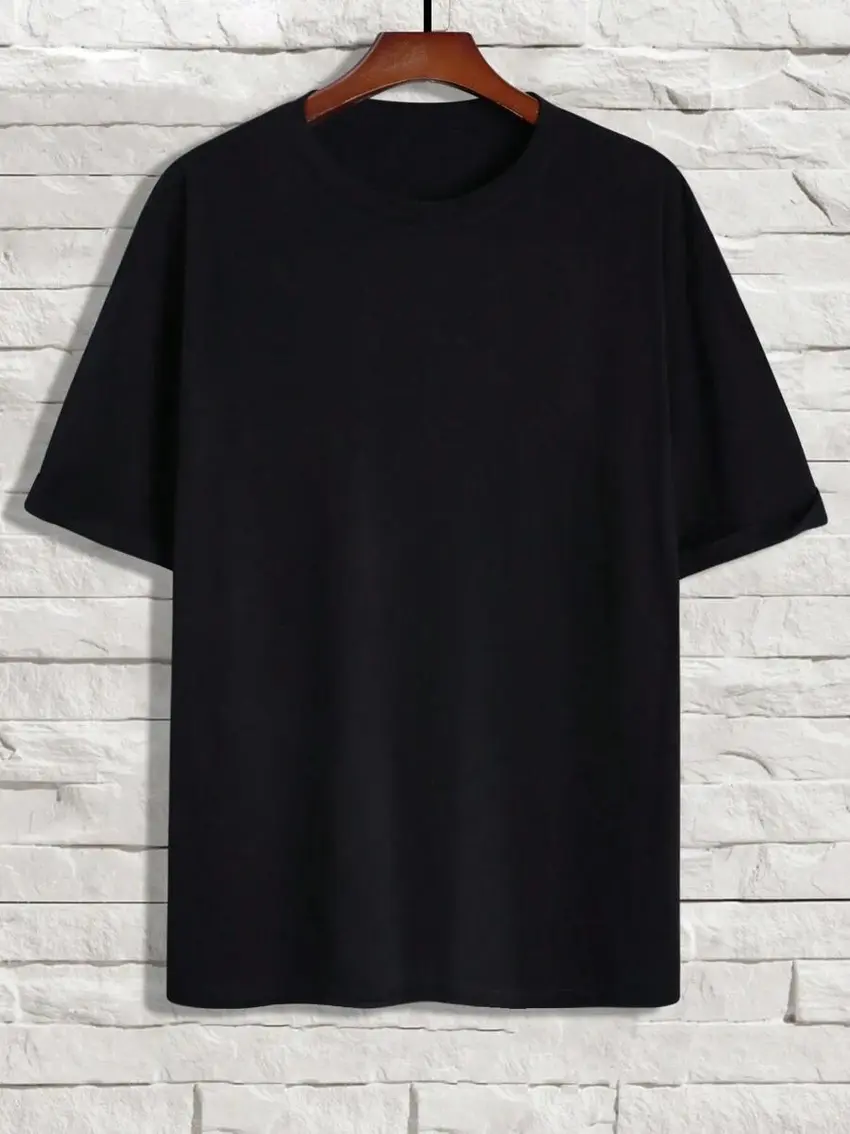 czarny t-shirt okrągły dekolt