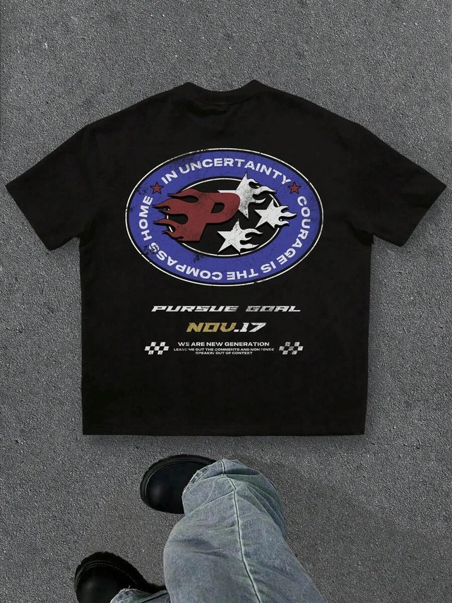 czarny t-shirt nadruk