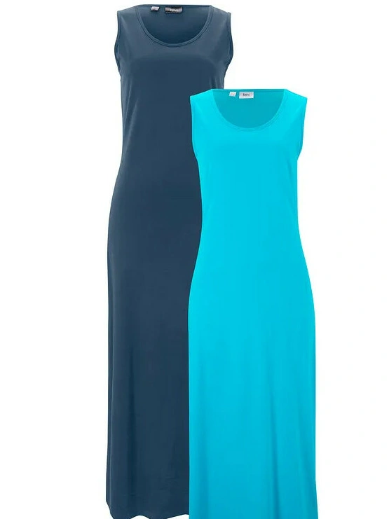 GRANATOWA MAXI SUKIENKA BEZ RĘKAWÓW V-NECK