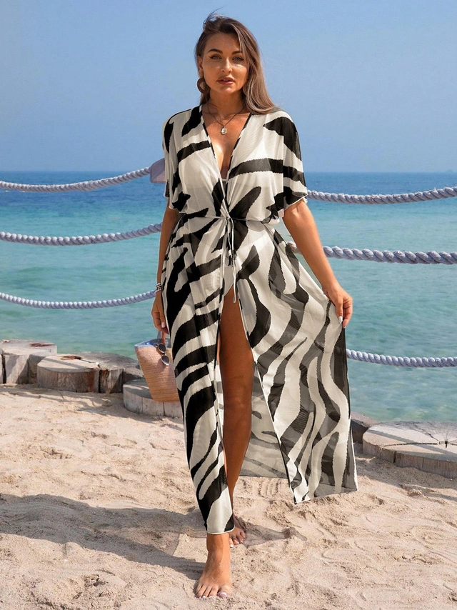 PLAŻOWA NARZUTKA WZÓR ZEBRA
