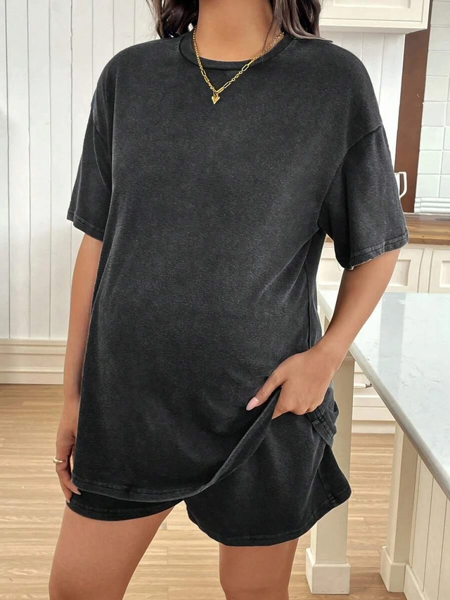 SZARY ciążowy KOMPLET T-SHIRT SPODENKI