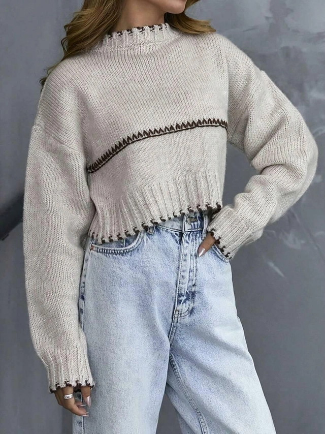 BEŻOWY SWETER DŁUGI RĘKAW