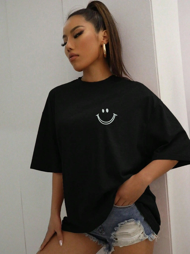 CZARNY T-SHIRT BASIC PRINT