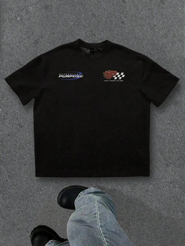 czarny t-shirt nadruk