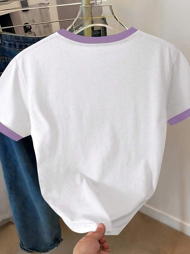t-shirt okrągły dekolt kontrast