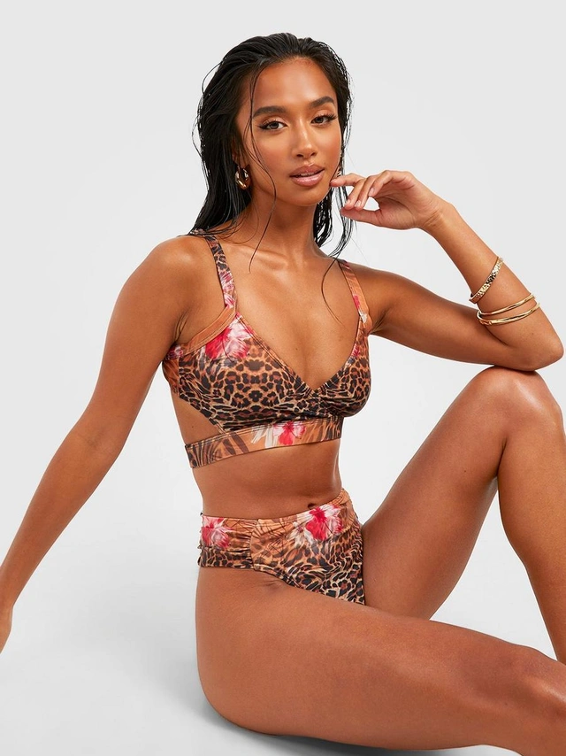 KLASYCZNY DÓŁ OD BIKINI WYSOKI STAN ANIMAL PRINT