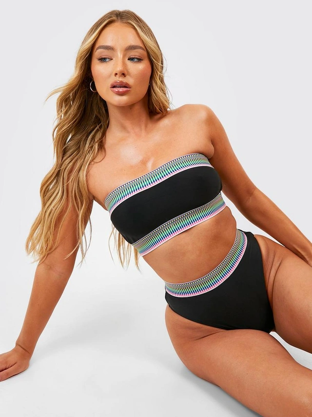 CZARNY DÓŁ OD BIKINI WSTAWKA KONTRAST